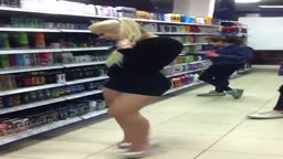 cute russan blonde slut ged stripped by guy in supermarket in front of all! under dress no panties!!!
