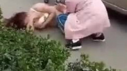 Chinese naked mistress spreaded on street