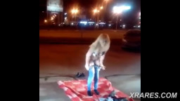 Russian girl striping in public