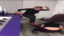 Girl gets her ass beat by another girl while at work.
