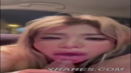 Blonde asian babe car blowjob