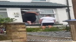 Fat woman gets stuck with her titties out