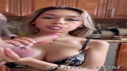 Blonde asian babe sucks big dick