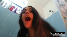 French Brunette Teases, Fingers Her Ass in the Shower