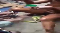 African naked woman nuded and fucked by crowd