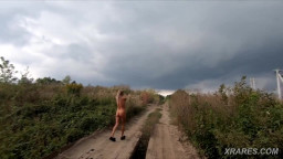 Risky Public Walk - Naked on a Broken Bridge